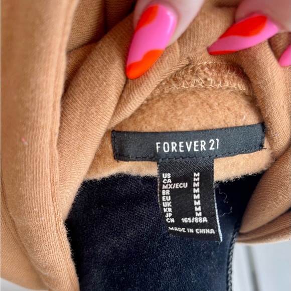 Forever 21 Brown Long Sleeve Cropped Balloon Sleeve Hoodie Size Medium - Picture 4 of 5